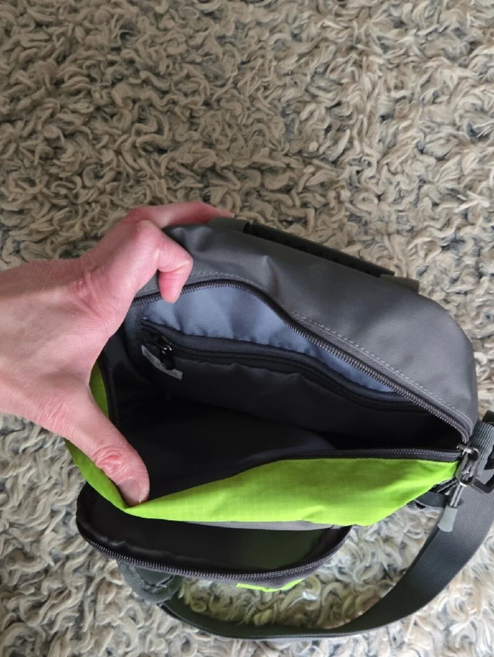 Let's Go Fido Lime Green & Gray Crossbody Bag Carrying for Your Pet's Gear